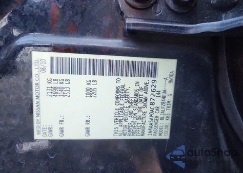 2010 Nissan Maxima S z USA, uszkodzony, nr VIN 1N4AA5AP0AC872629